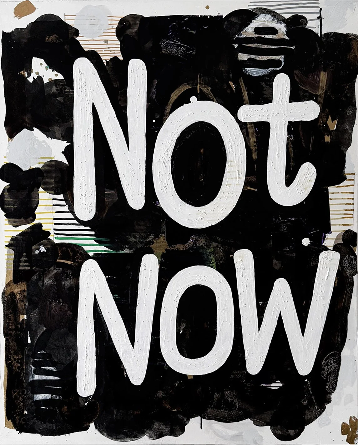 NOT NOW, 2025, paint, ink and rice paper on canvas, 100×81cm