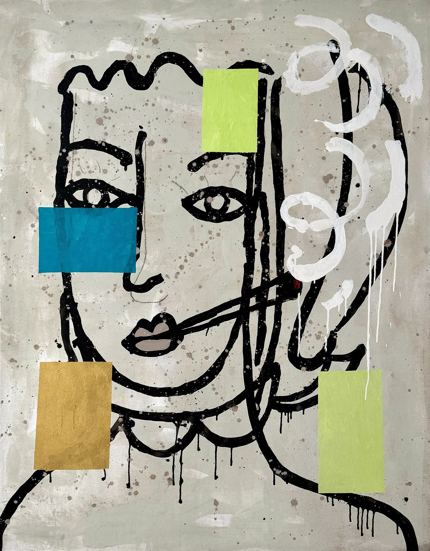 SMOKING, 2024, paint and ink on linen, 162x130cm