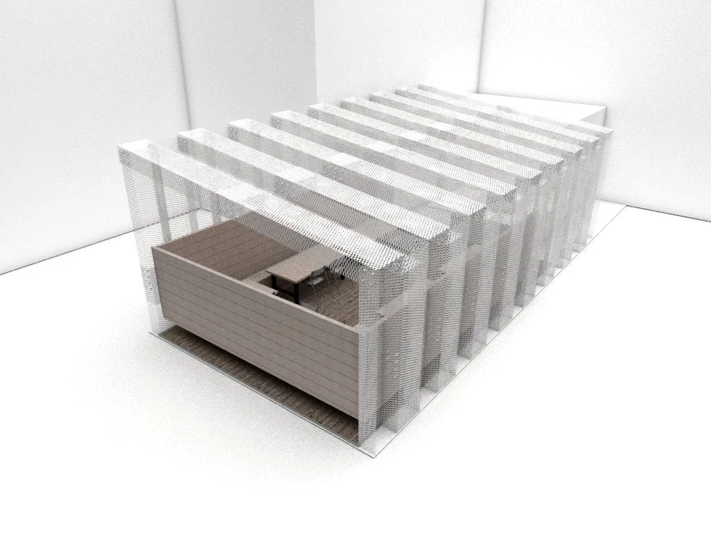   Structure &nbsp;&nbsp; folded steel mesh ribs create a dematerialized structure 