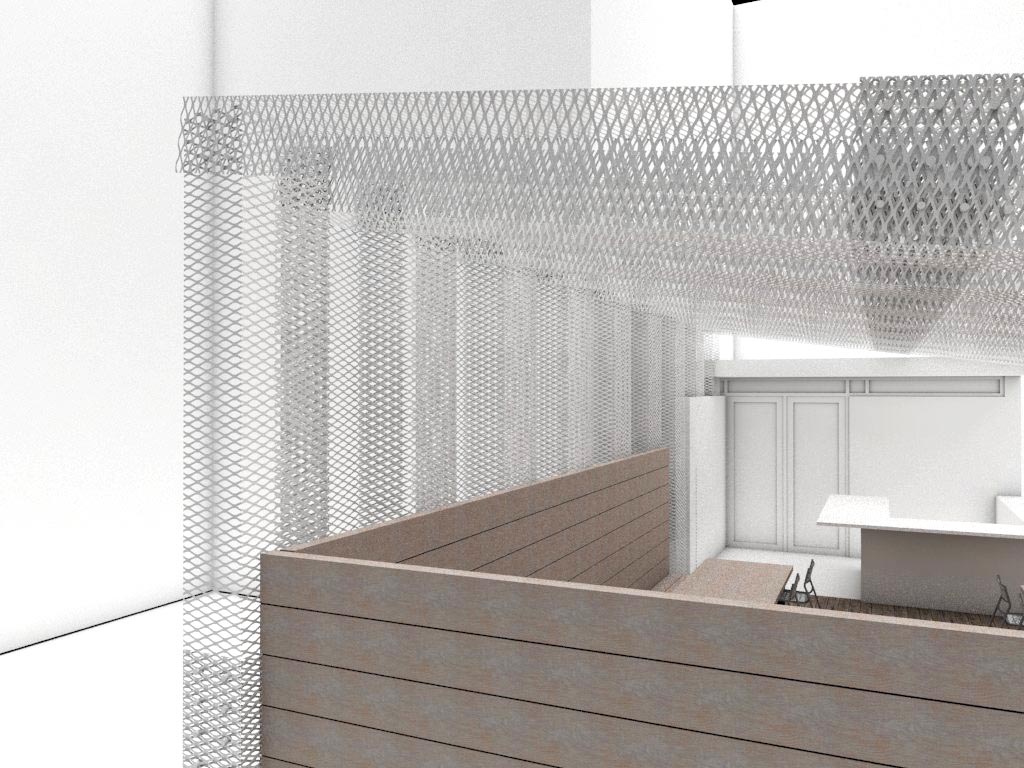 Detail the steel mesh ribs fold and interlock to create the walls and roof.