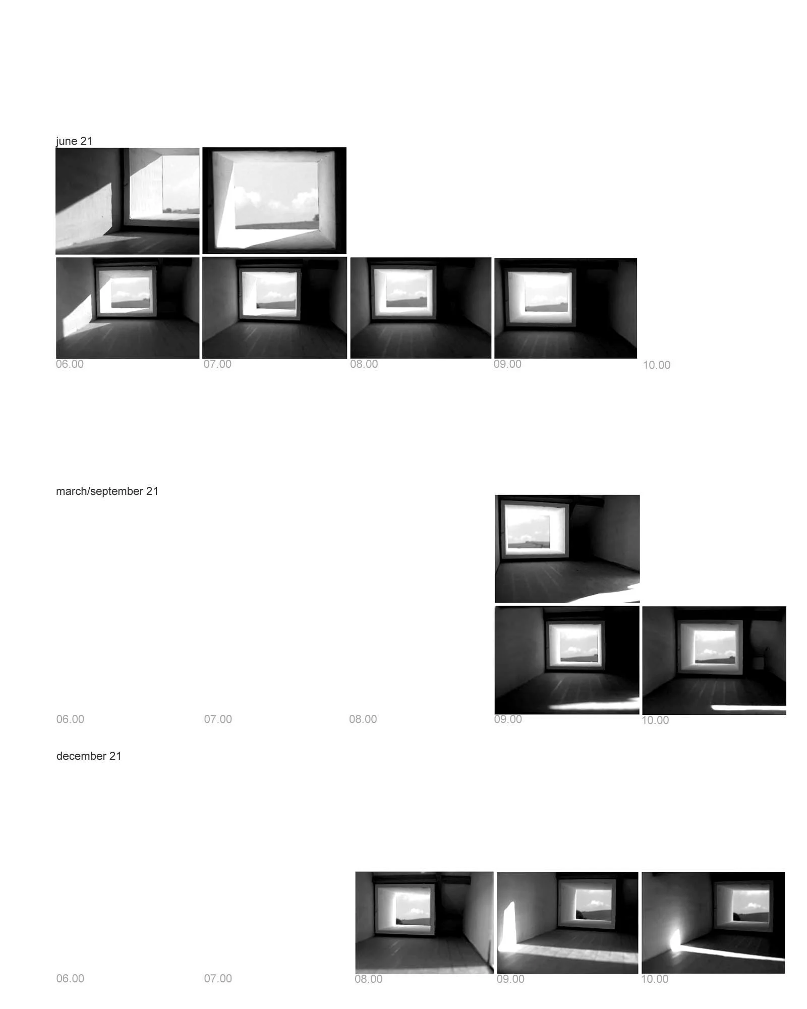 Loft spatial study of how the light changes the experience of space throughout the day and year