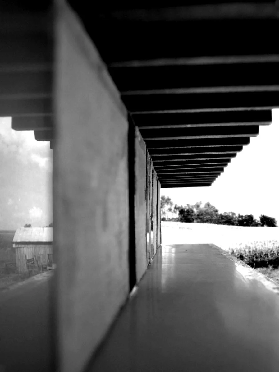   Porch &nbsp; &nbsp;the concrete slab and cantilevered joists give the porch a sense of enclosure while offering framed panoramic views of the fields. 