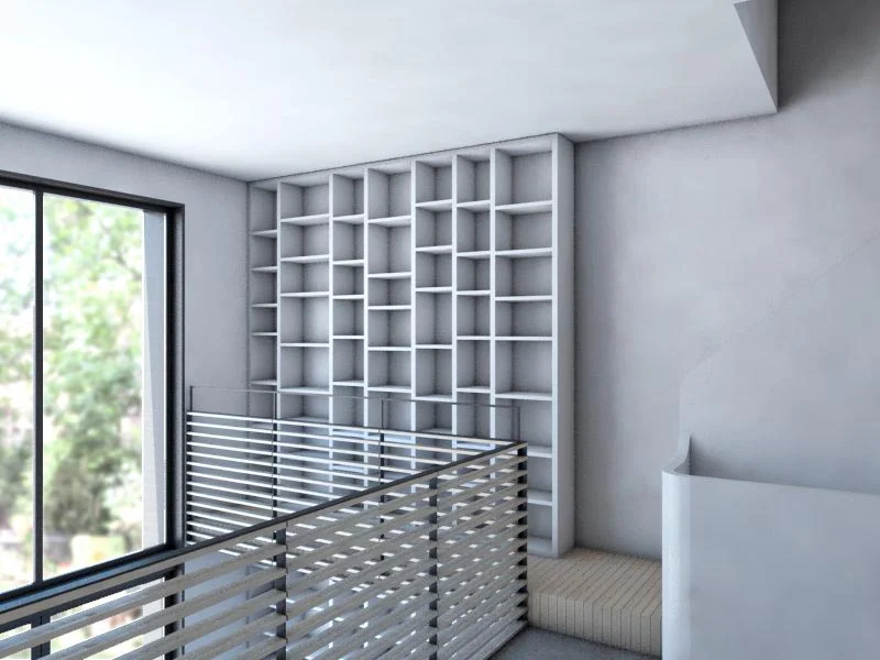   Bridge &nbsp; &nbsp;view of the library from the kitchen 