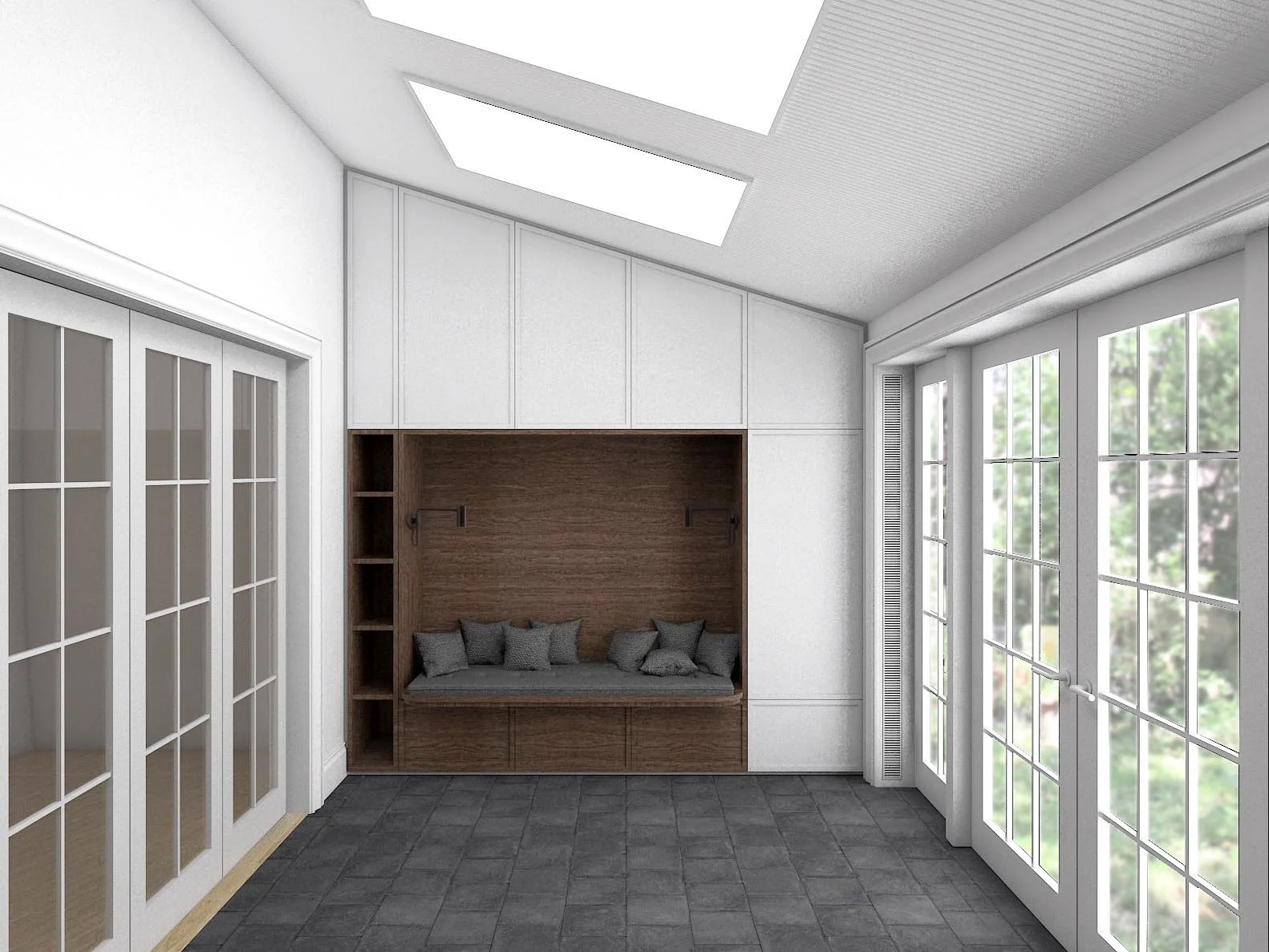 Nook the wall of storage is carved to create an intimate reading nook and daybed