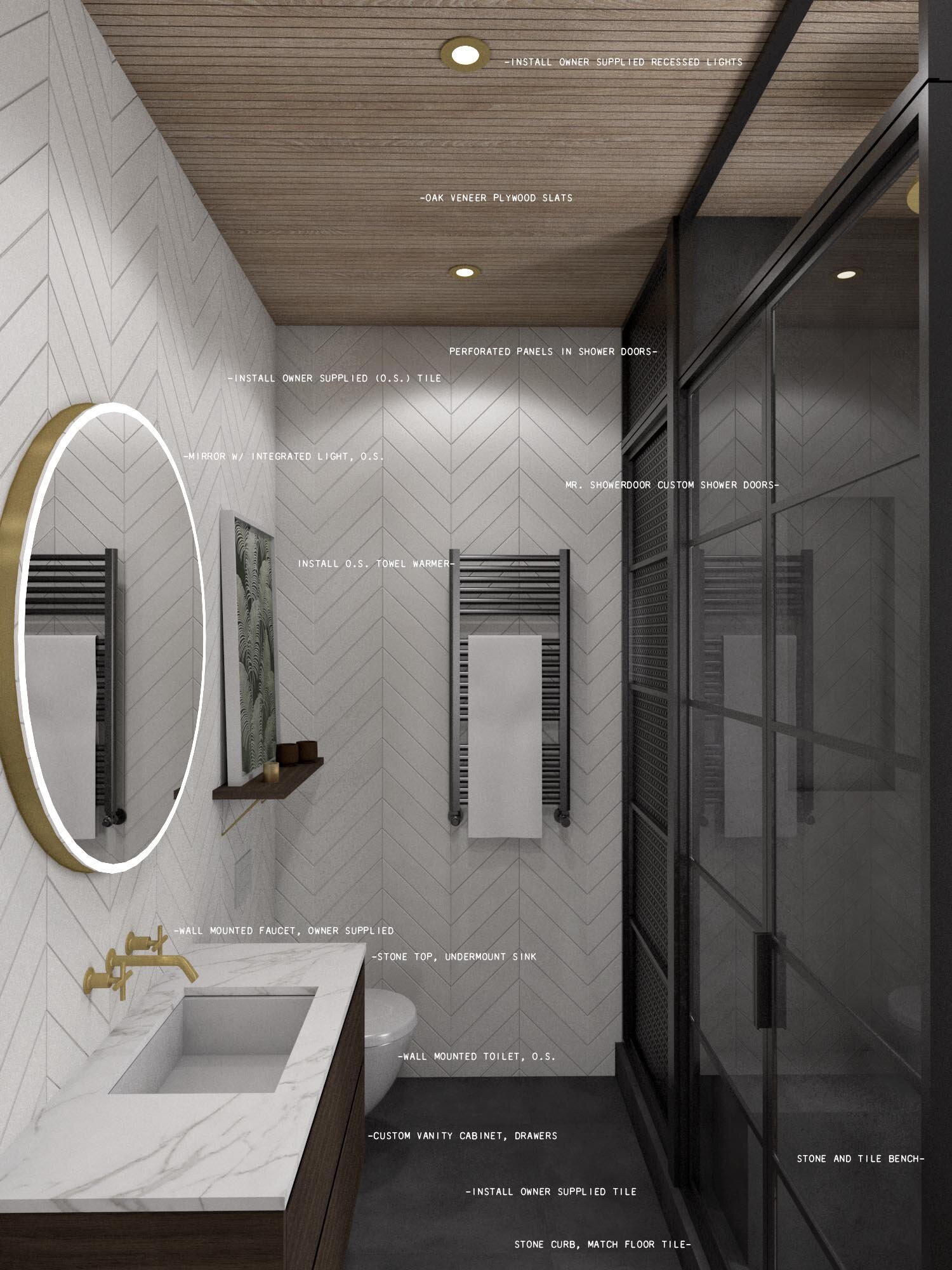   Bathroom   Simple palette and pattern motifs 