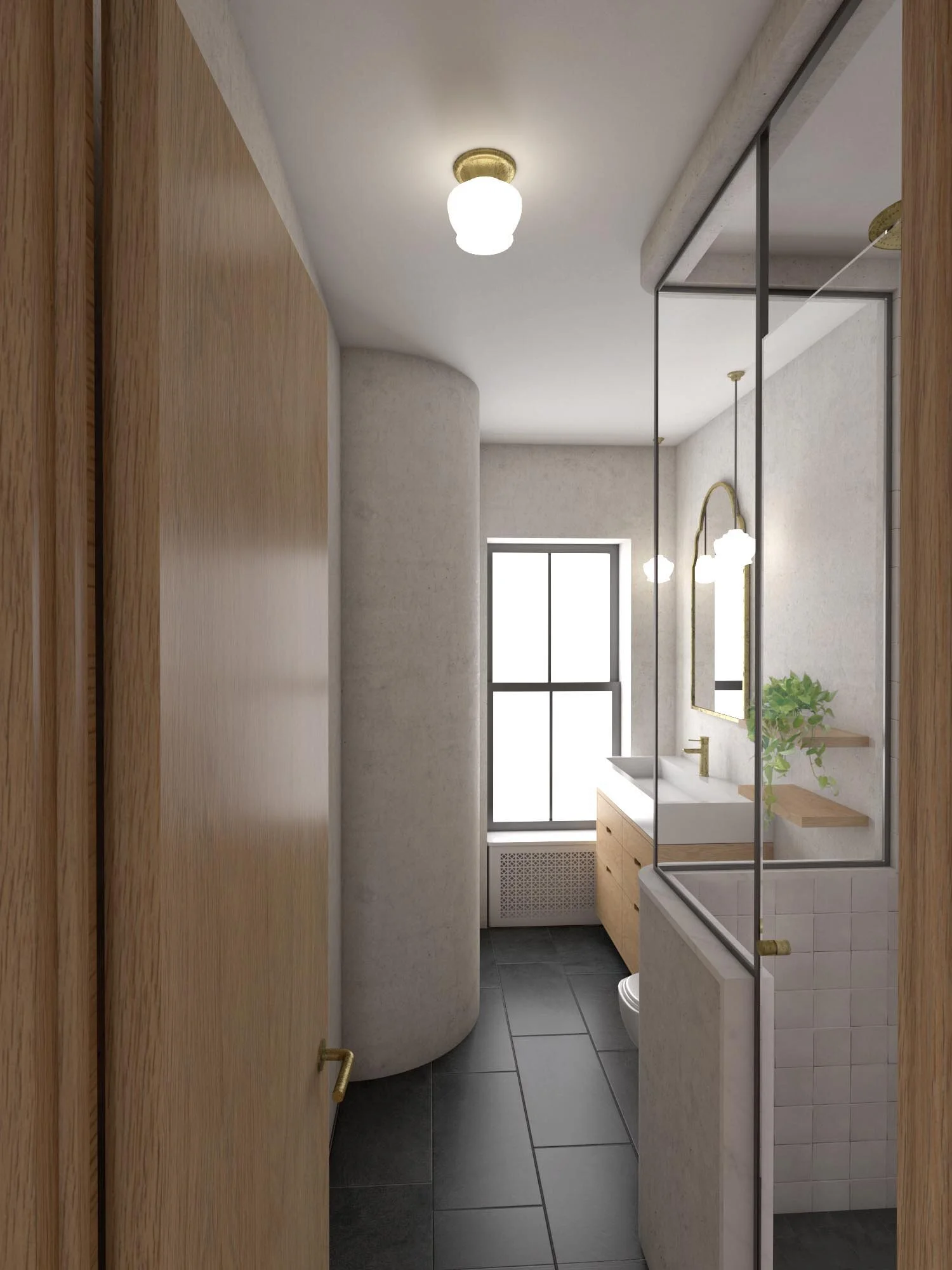   Bathroom   Entrance to the bathroom through millwork 