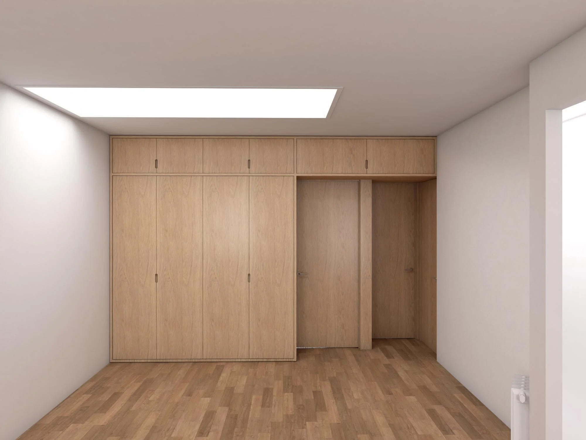   Materiality   The new millwork is defined by it’s continuous use of material, making sense of an odd cluster of existing doors 