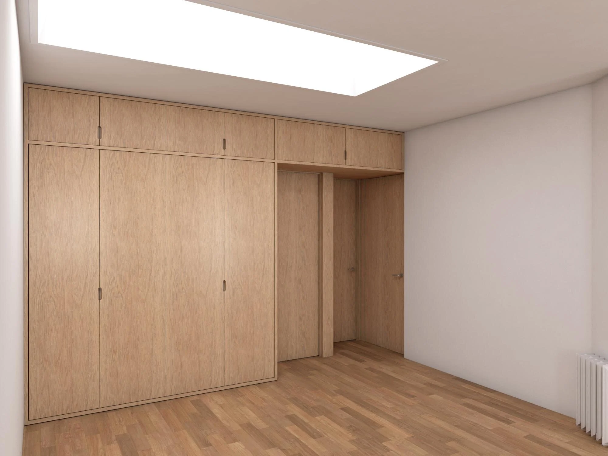   Light    An existing skylight cast a soft light throughout the den space 