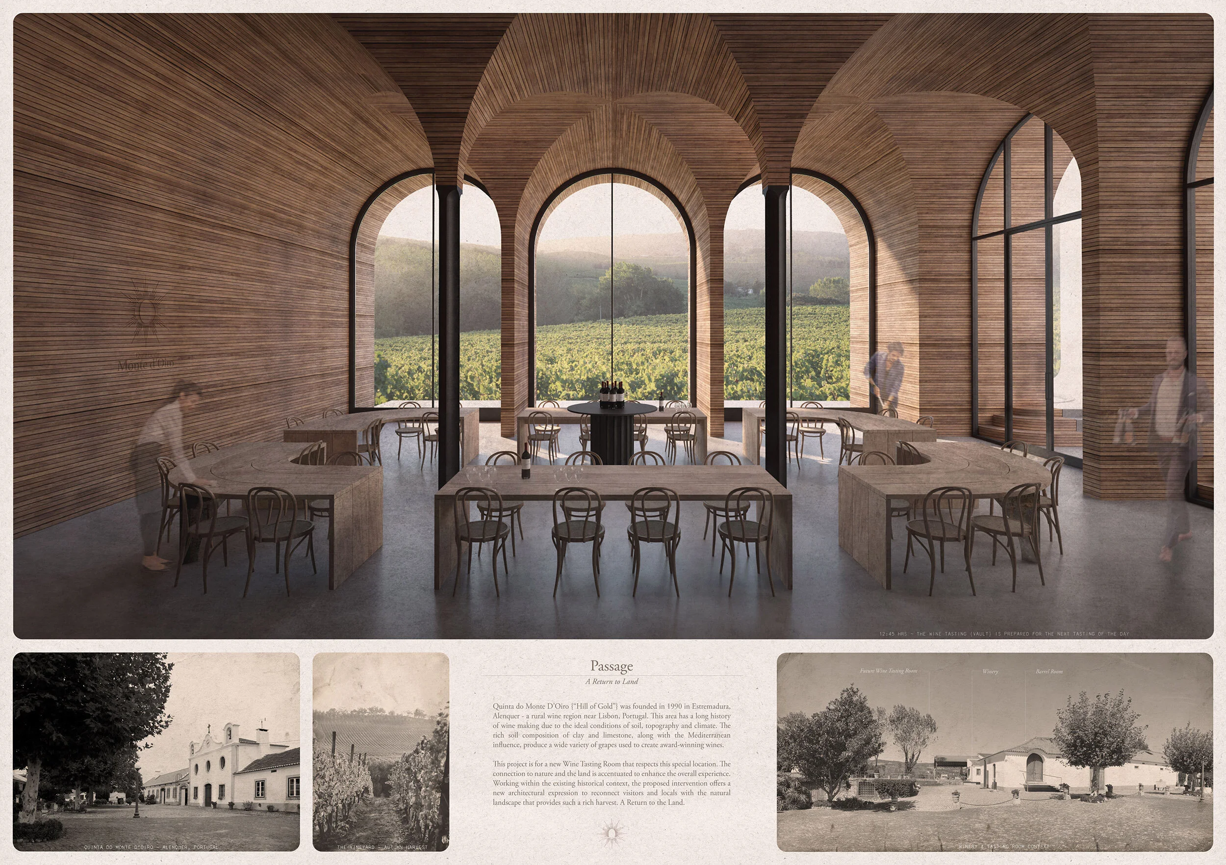   PASSAGE  ~ a return to land  Monte d’Oiro ~ Alenquer, Portugal (rural Lisbon wine region)   HONORABLE MENTION - Buildner International Competition    https://architecturecompetitions.com/wineroom  