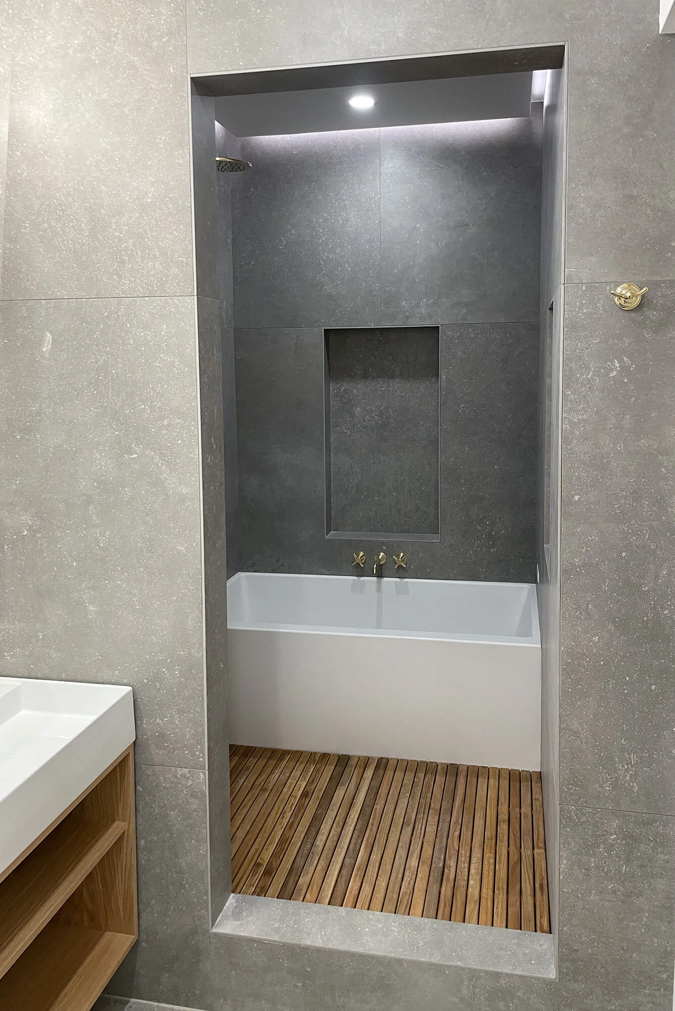   Construction   tile ready for shower glass 