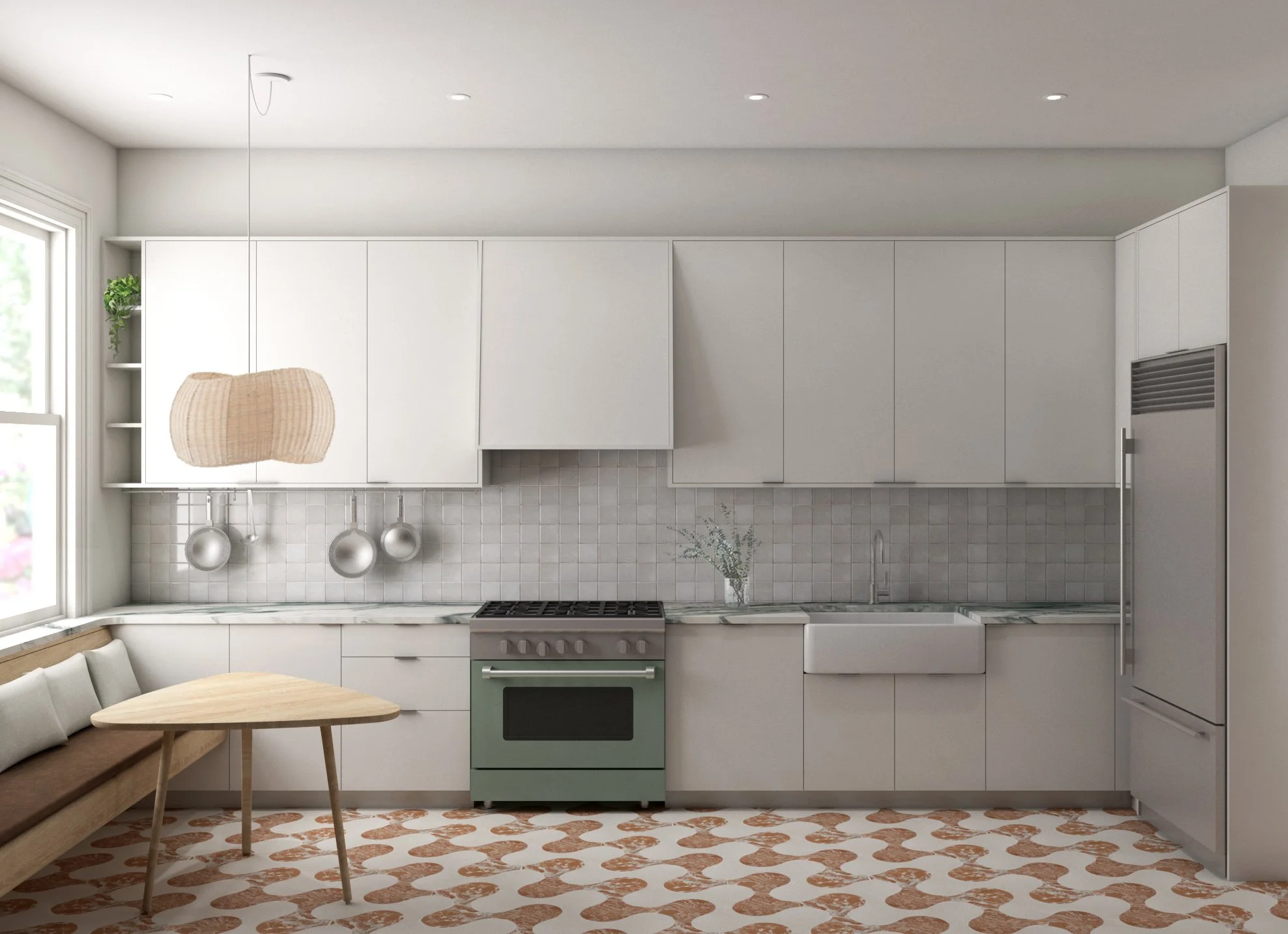   Kitchen   the terracotta tile adds a flowing pattern to the floor 