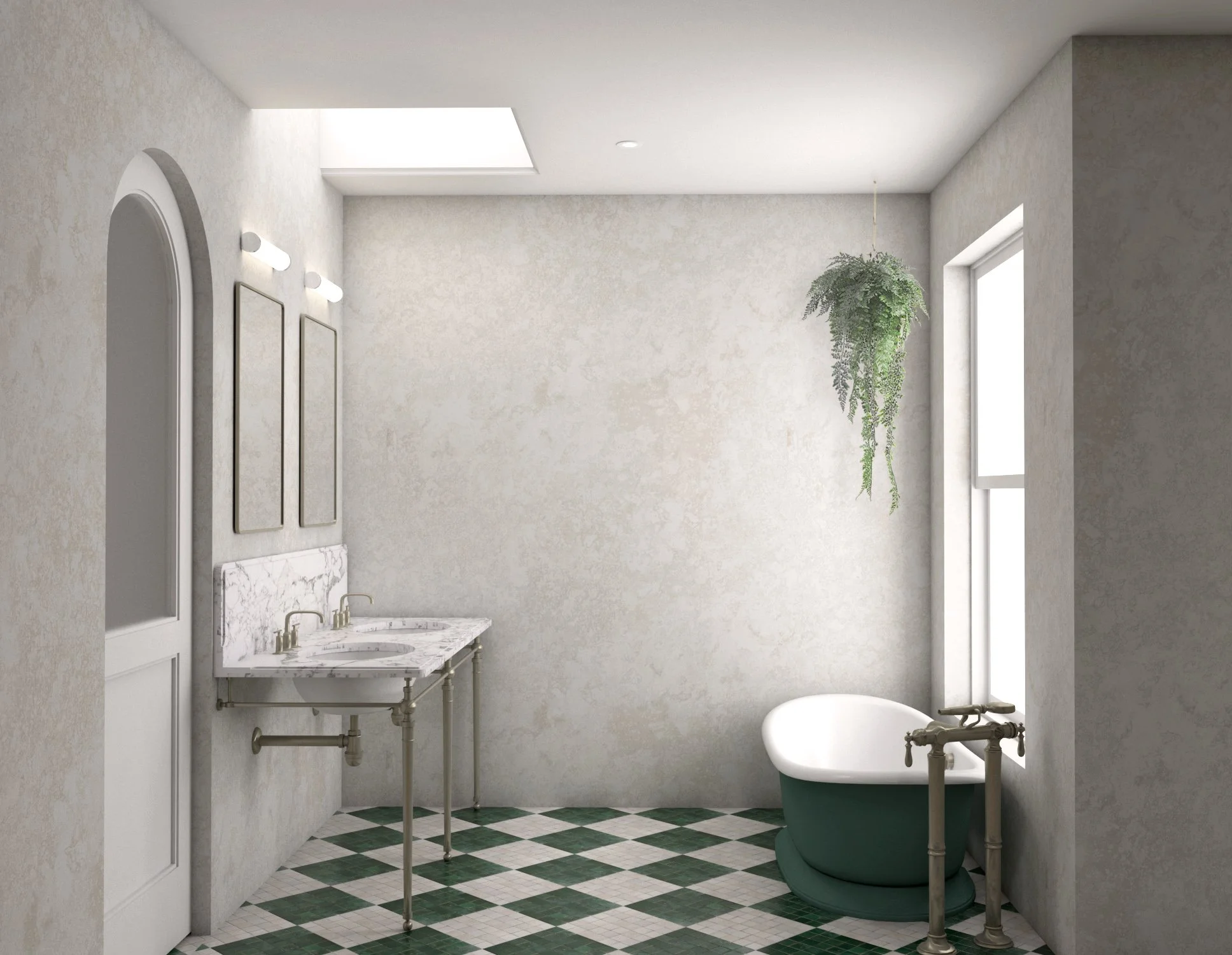   Primary Bathroom   textured walls and zellige tiles create a vintage atmosphere 