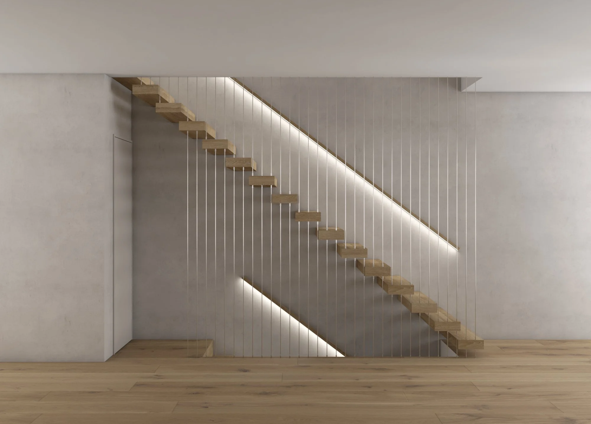   Stair to 2nd Floor     floating wood, stainless steel 
