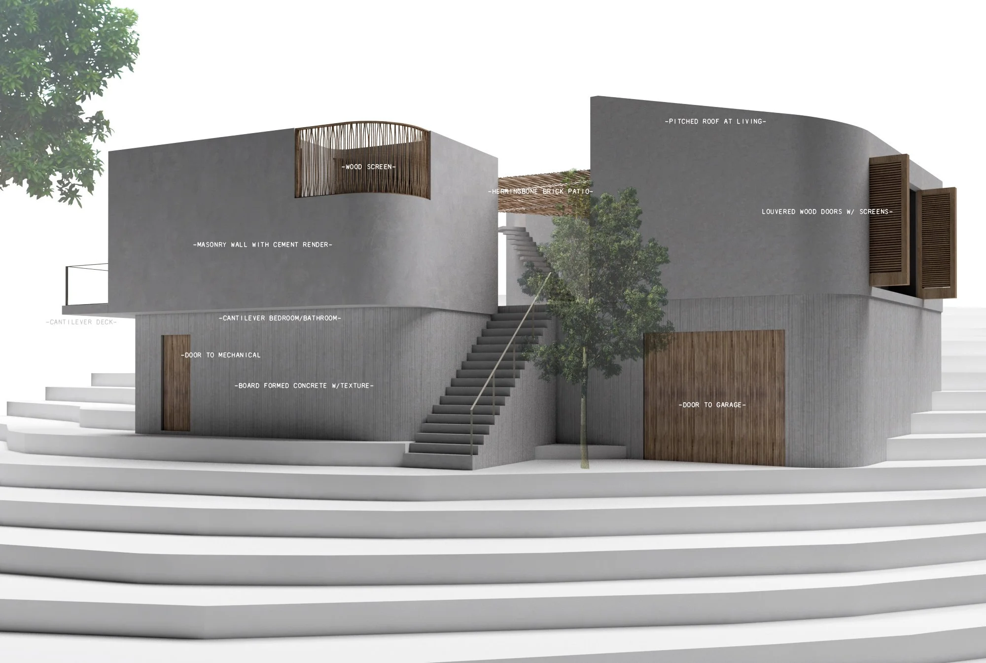   Entrance   the building maintains privacy from the main street offering only a small glimpse of the life within 