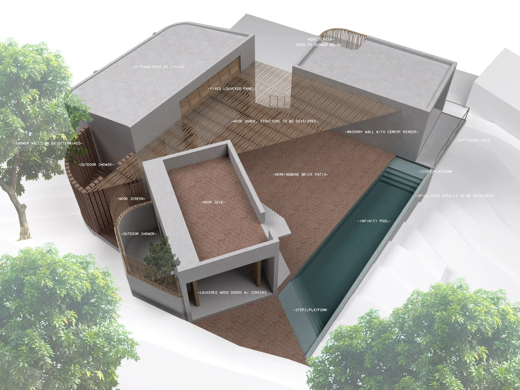   Al Fresco   each bedroom volume has it’s own open air showering experience and private patio for an afternoon nap 