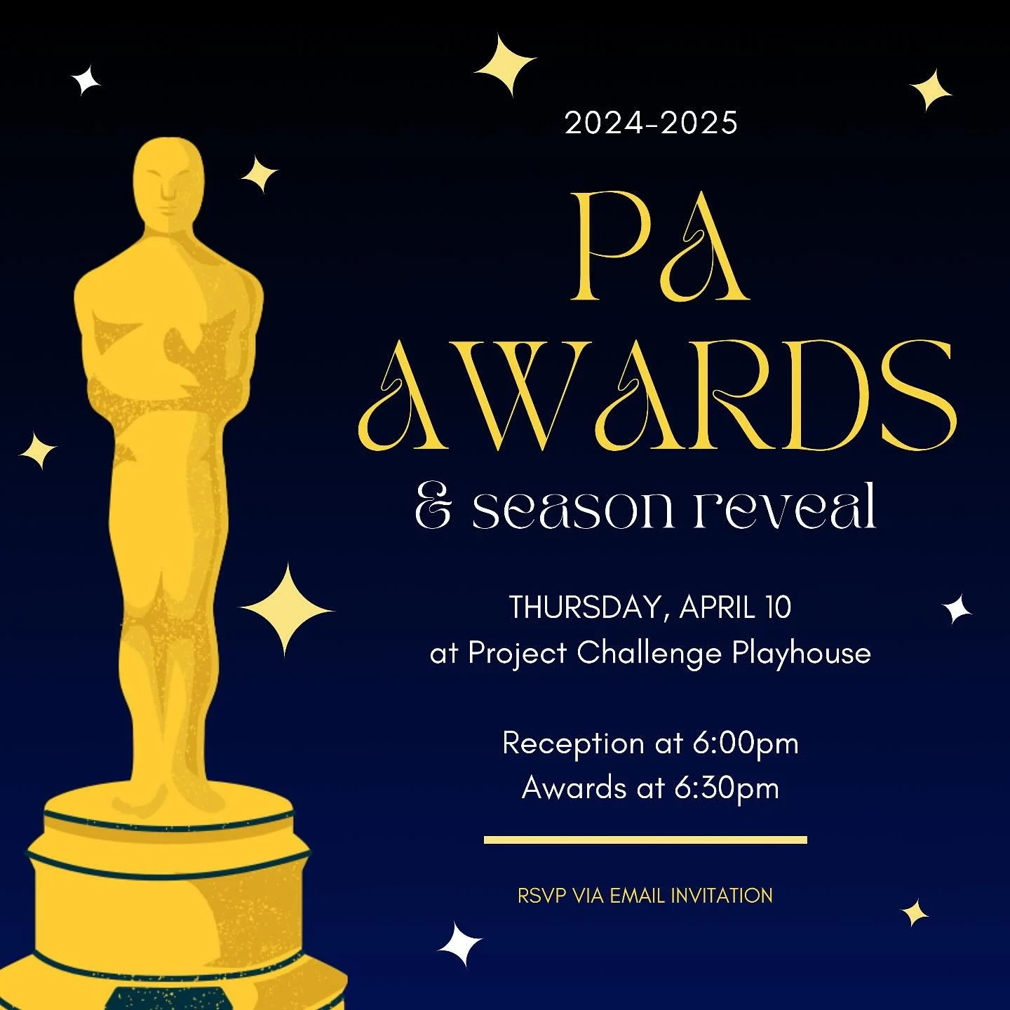 We have had an incredible 2024-2025 season of shows&mdash; now it is time to celebrate! 🌟

Cast, crew, and parents of this year&rsquo;s productions of THE MATCHMAKER, GODSPELL, and THE WIZARD OF OZ are invited to join us for our annual PA Awards on 