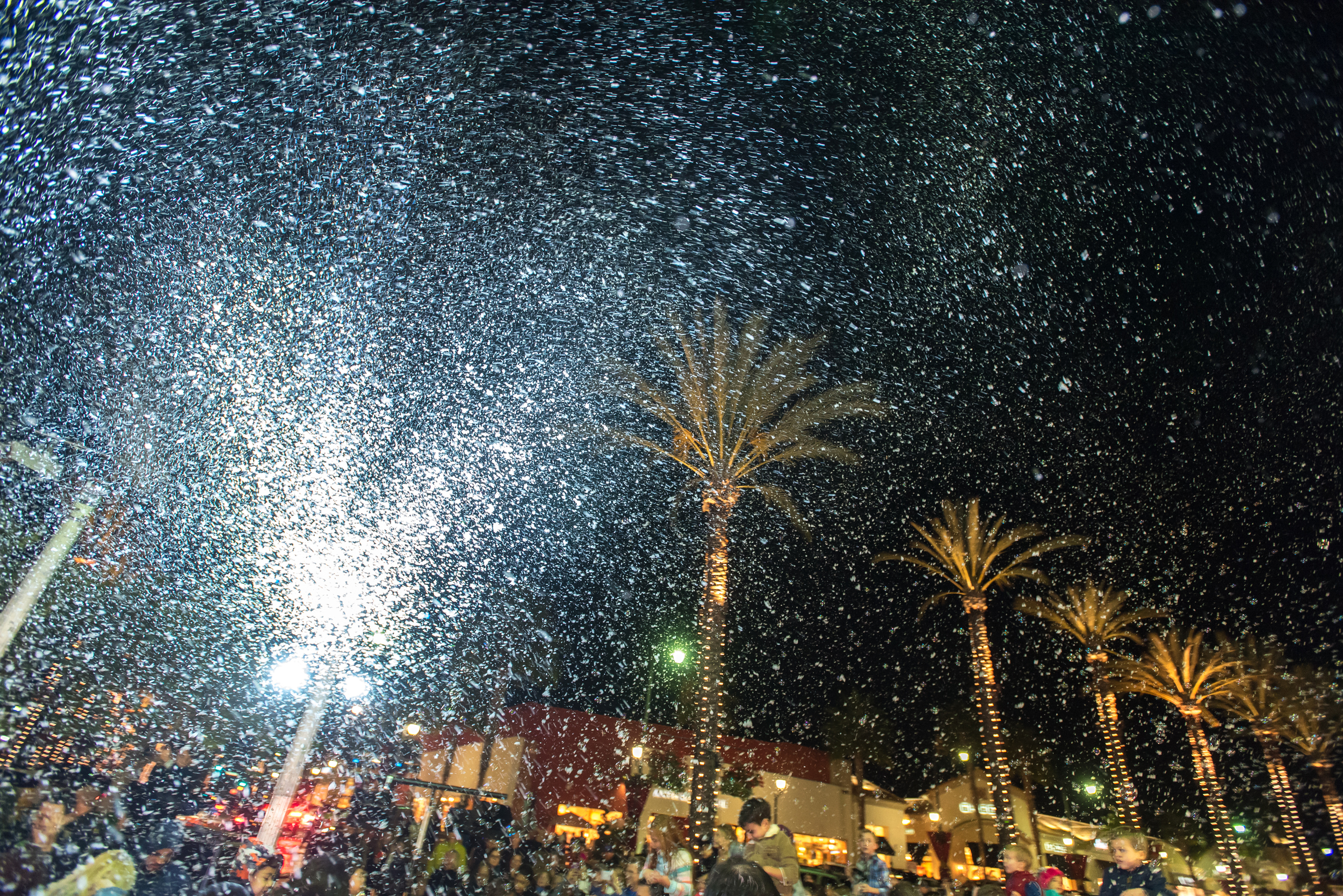  snow effects during tree lighting ceremony at Carlsbad mall 
