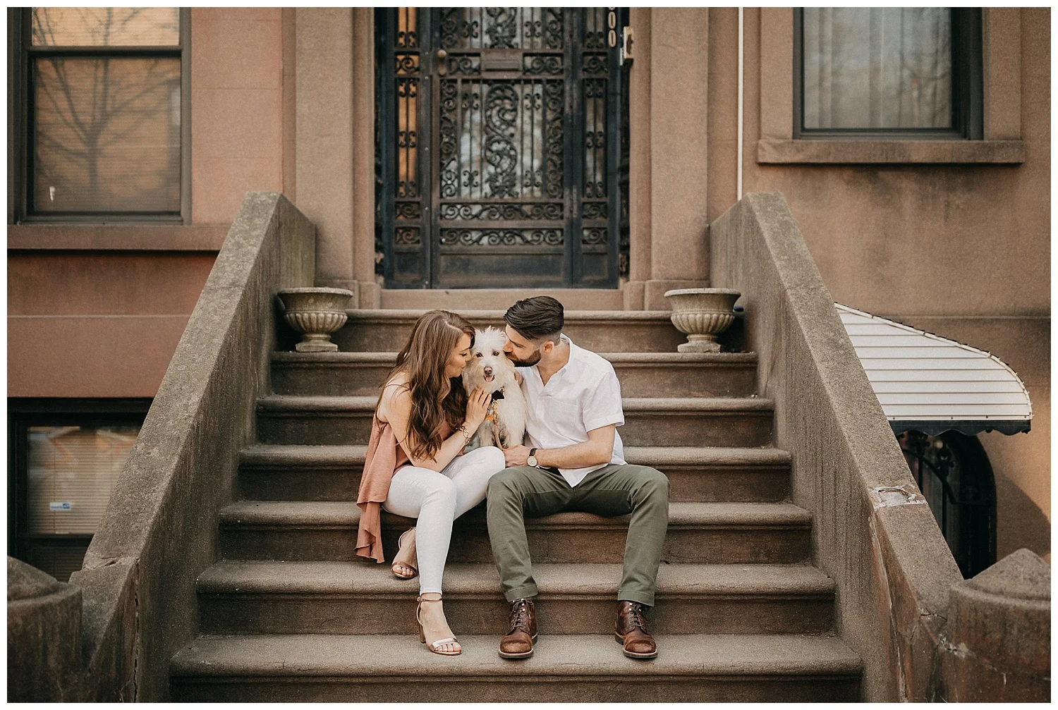 Brooklyn Neighborhood Engagement Session | Brooklyn, NY | Engagement Session with Dog | www.redoakweddings.com