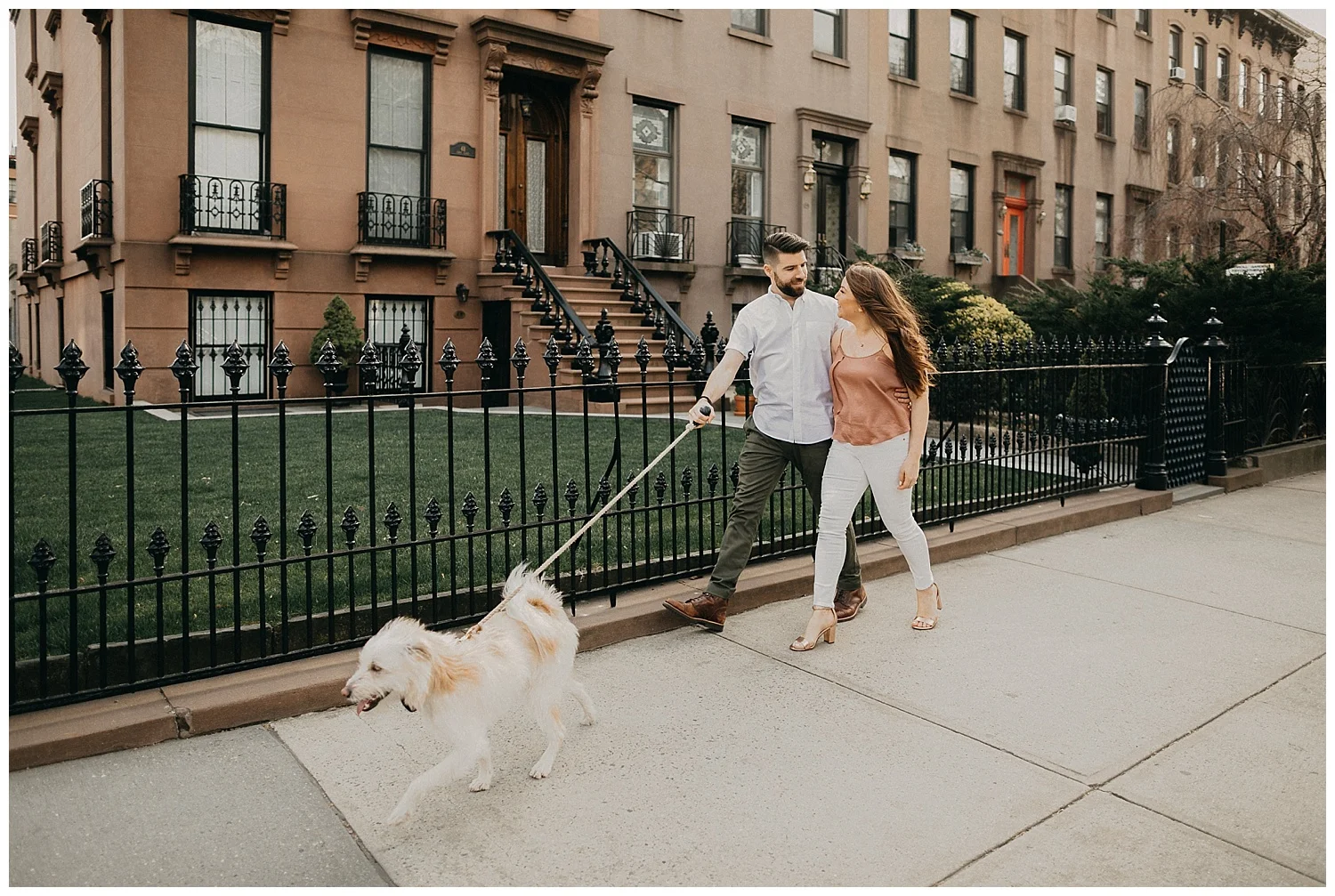 Brooklyn Neighborhood Engagement Session | Brooklyn, NY | Engagement Session with Dog | www.redoakweddings.com