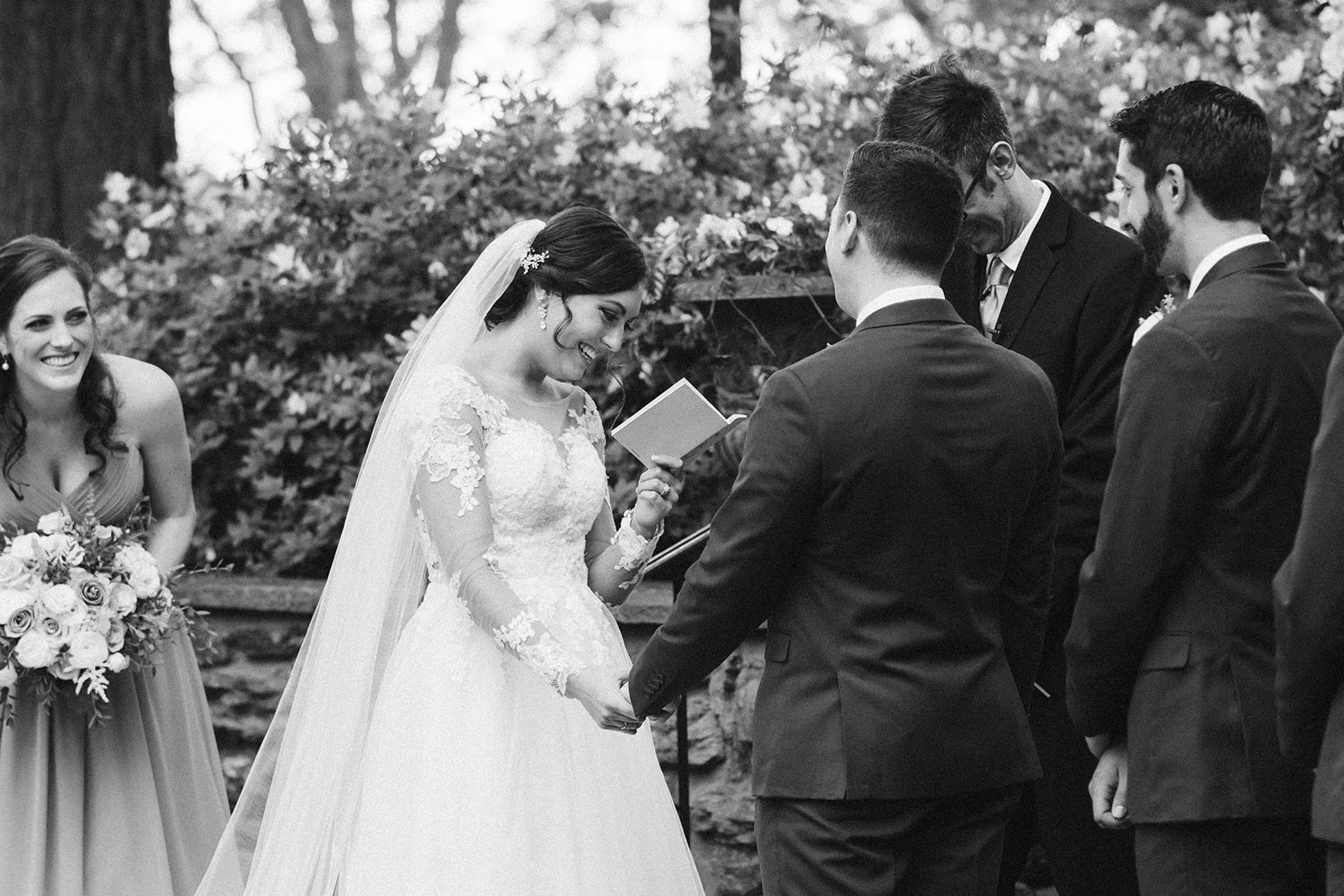 A bride shares her vows during the wedding ceremony at Drumore Estate.