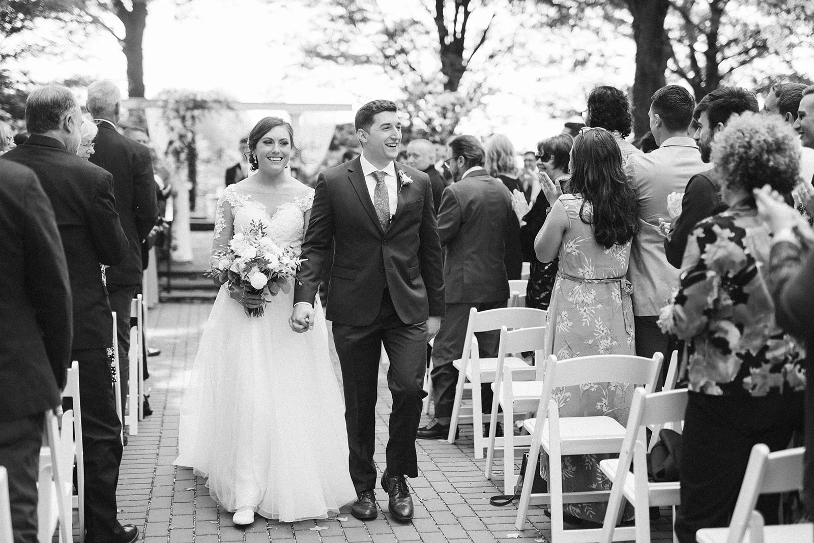 A joyful bride and groom after their wedding ceremony.