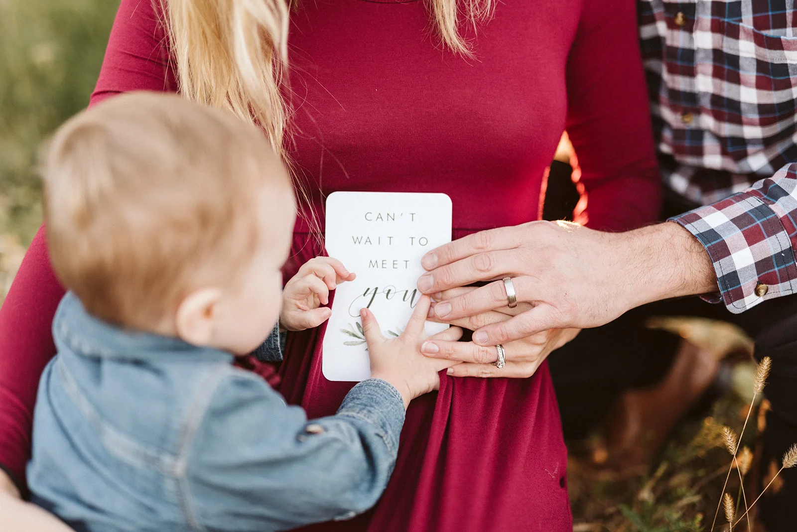 Family announcement photos of a new baby on the way.