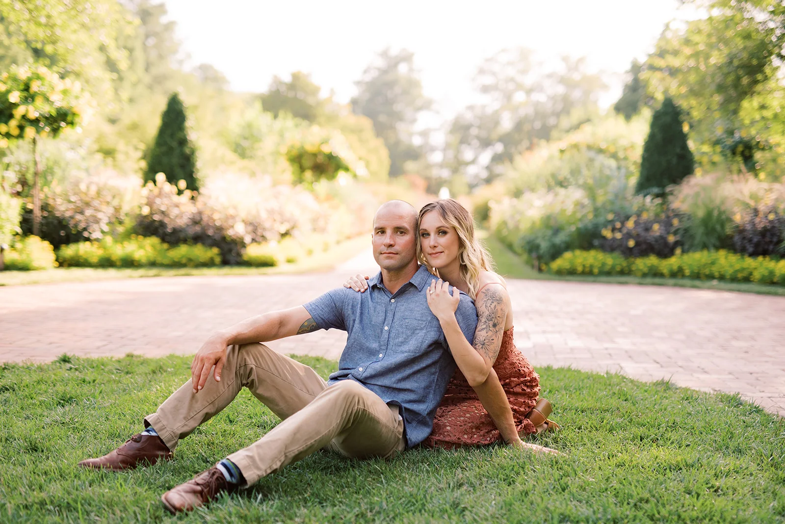 Engagement photos within the formal gardens at Longwood Gardens.