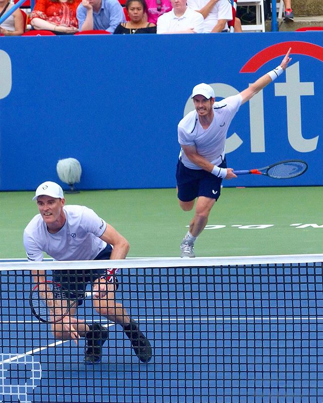 Andy Murray serving with his brother Jamie at the Citi Open in Washington DC this year. So glad that I got to see them play live! Especially after all the injury setbacks, it was such a thrill to see Andy out on the court again. .
.
.
.
.
#sport #spo