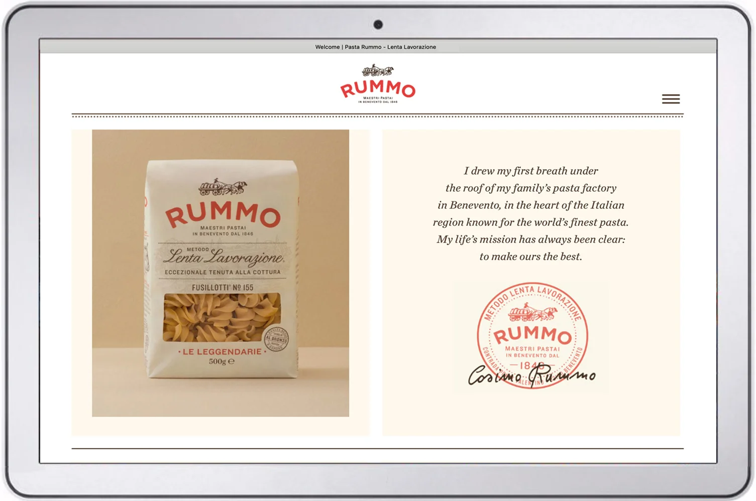 The new, streamlined Rummo website . Creative direction and text: Charlotte Moore.