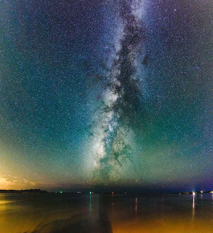 A 15 frame panorama of the Milky Way as seen from Cedar Key, Florida. 15 sec f/1.8 ISO 8000.
