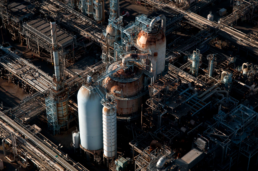  British Petroleum oil refinery, Los Angeles, Calif., 2012. BP's oil and gas production equipment is located on 630 acres in Los Angeles County. 