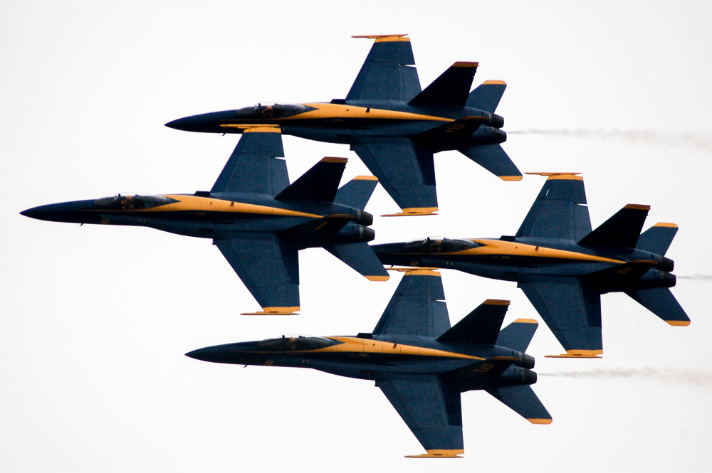 The U.S. Navy flight demonstration team, the Blue Angels, perform their signature diamond formation during their first air show of the 2006 season. The show was held on board Naval Air Facility El Centro to commemorate the world-famous Blue Angels 60th anniversary.