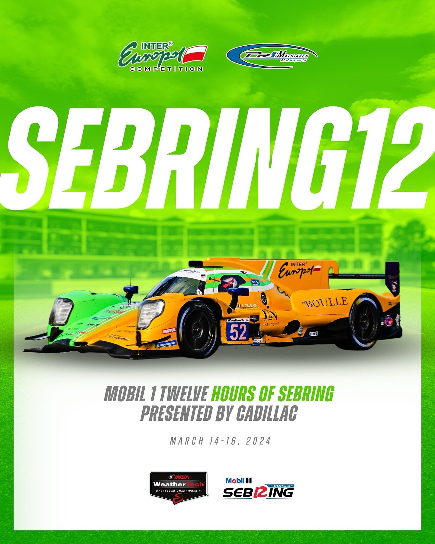 And just like that, welcome to #RACEWEEK! Time to respect the bumps! 🫡

#Go52 🟢🟡⁣
⁣
#IEC #PR1Motorsports #IMSA #ELMS #LMP2 #Oreca #teneg #sebring12 #ITisfaster #turbobakers #99rent #greenandyellow #endurance #racing #sportscars #motorsports #lover