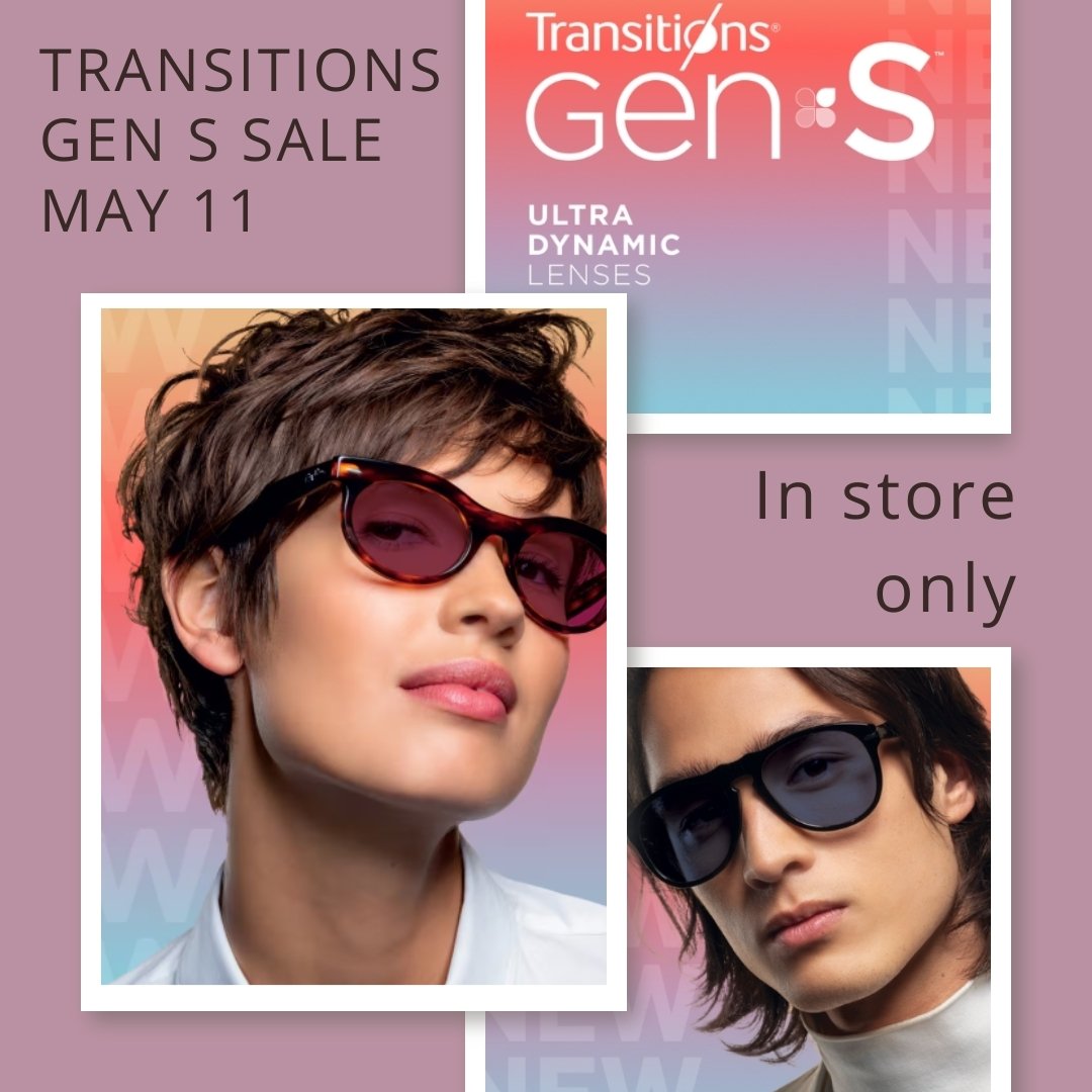 Come celebrate the launch of Transitions Gen S with us at Roberts and Brown Opticians May 11th.  Get $100 off Transitions with Varilux or Eyezen lenses, and 50% off a second pair**
Food, refreshments, prizes and live demos will also be available for 