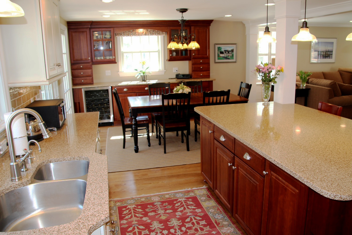 Traditional style kitchen open to family room