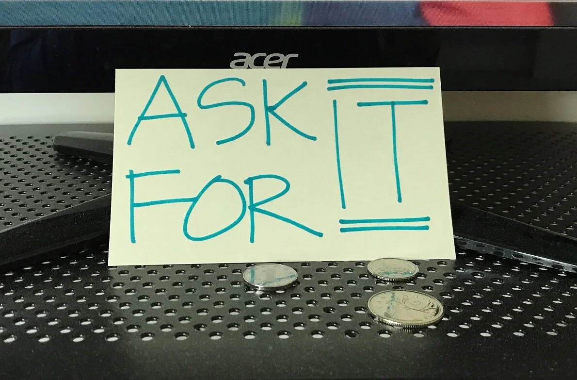 The notecard that leans against my computer screen as my reminder!