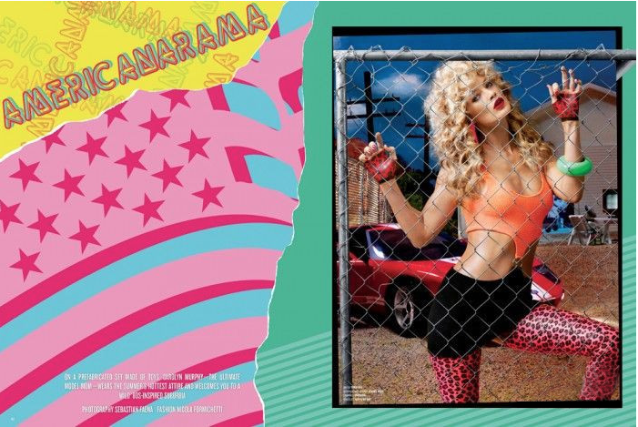 Americanarama - V Magazine (2012) Contracted art direction and design for a Sebastian Faena x Nicola Formichetti for V. Created graphic layout to exemplify the theme of the photoshoot. See Full Layout