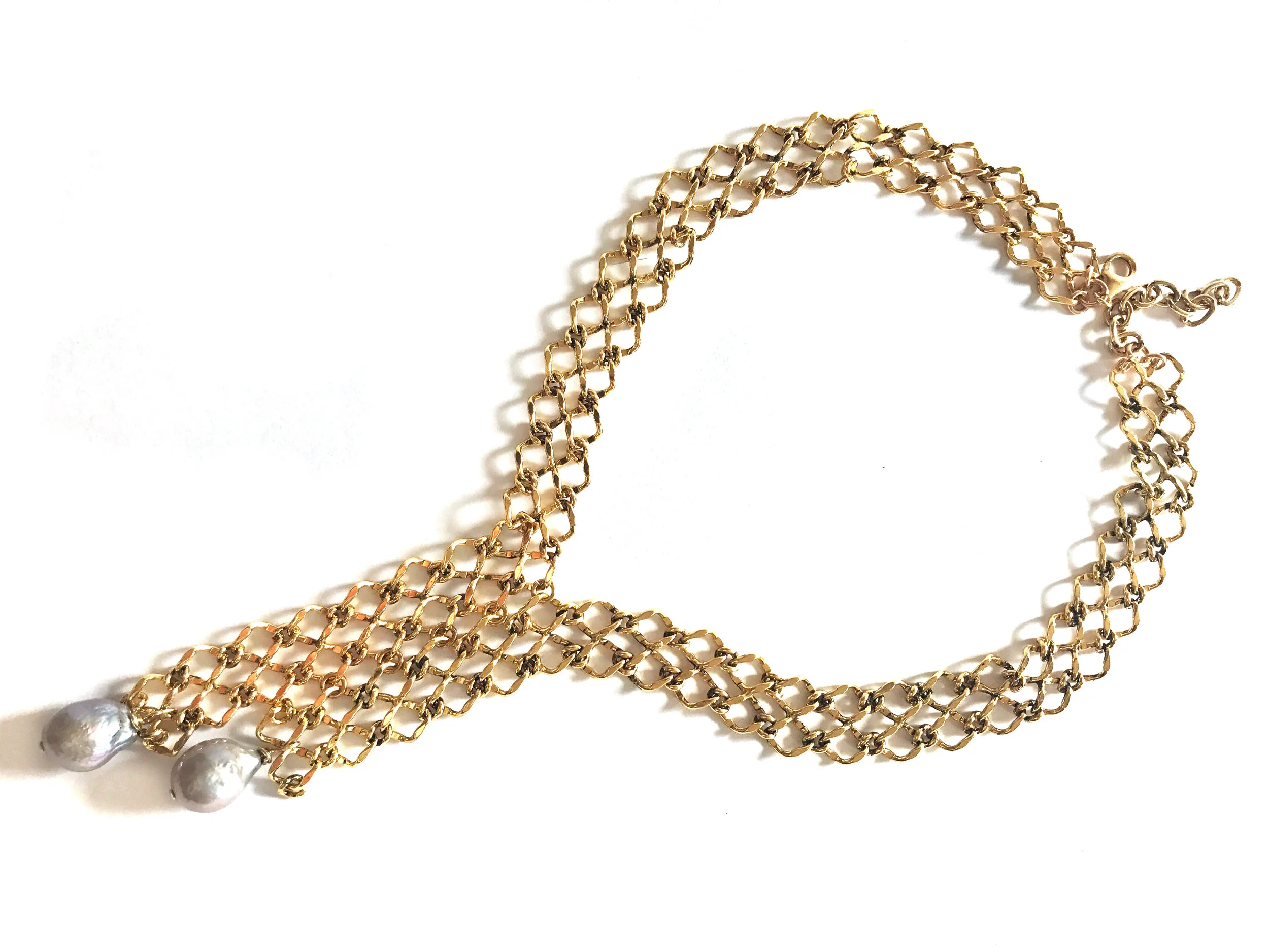 Gold V Net Necklace with Freshwater pearls