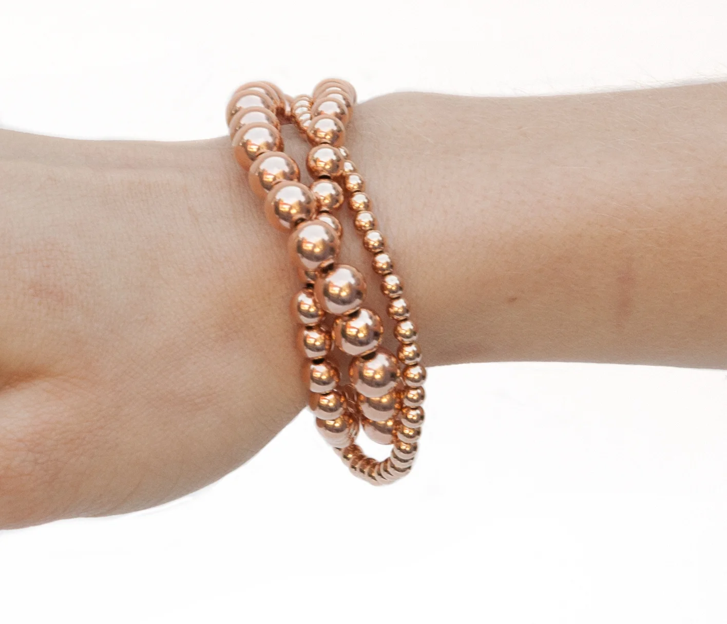 3 Strand Interlocking Rose Gold Filled Bead Bracelet