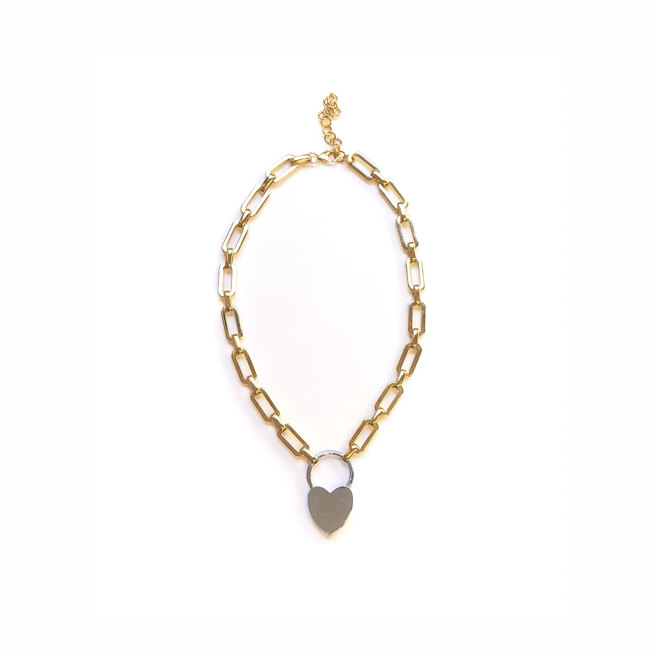 Two-Tone Heart Padlock Necklace