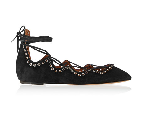 ISABEL MARANT Leo lace-up embellished suede ballet flats