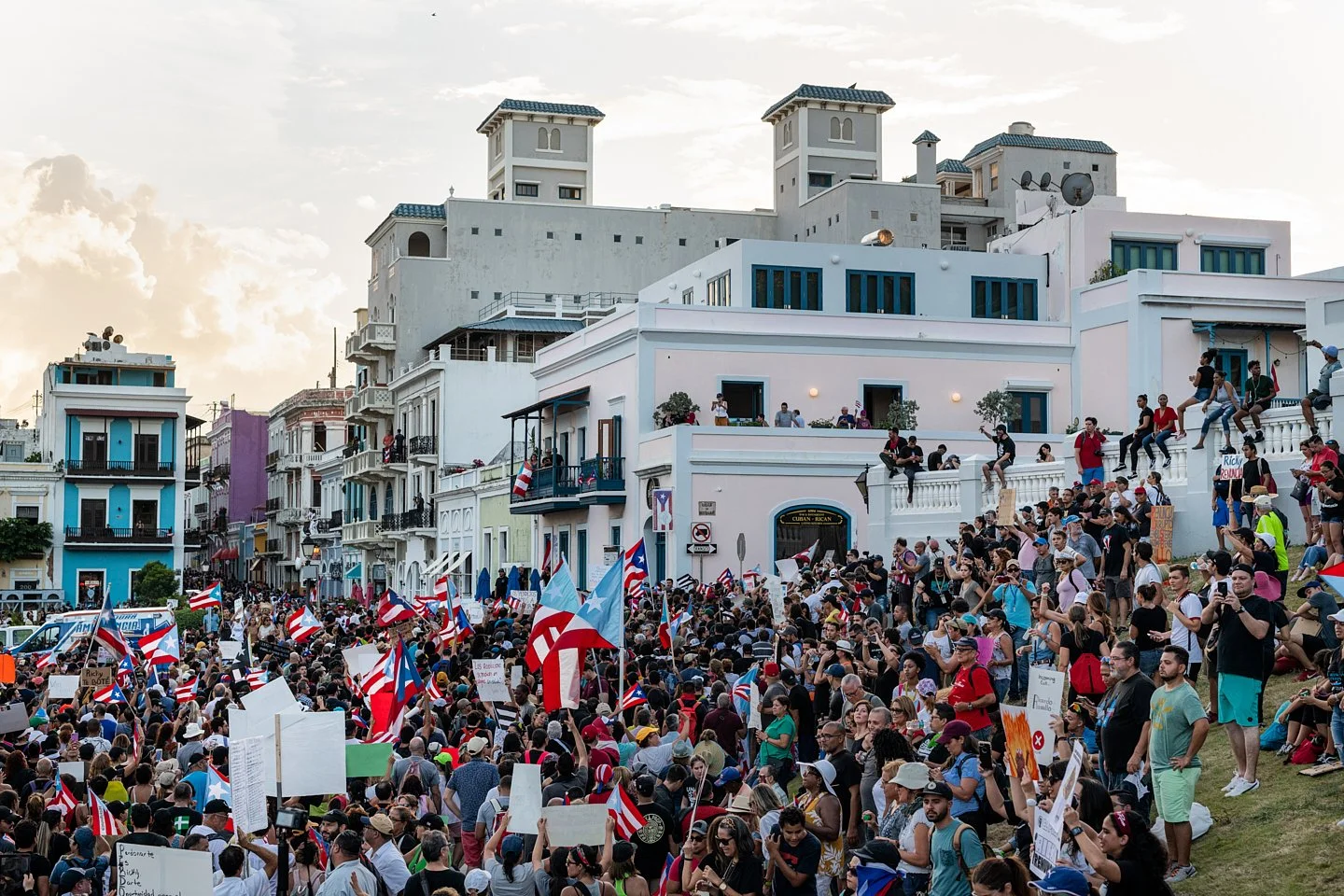  Puerto Ricans fill the streets of Old San Juan during a demonstration that saw tens of thousands from across the island come to the capitol to demand the resignation of Governor Ricardo Rosselló after a chat was leaked to the public implicating Ross