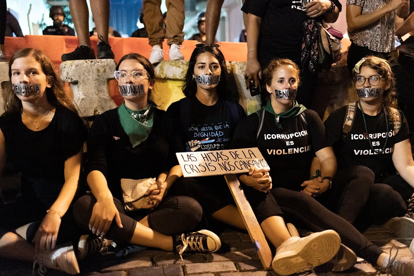  Sign reads: "The daughters of the crisis are tired". Demonstration outside La Fortaleza against Governor Ricardo Rosselló. Old San Juan, Puerto Rico, July 18th, 2019. 