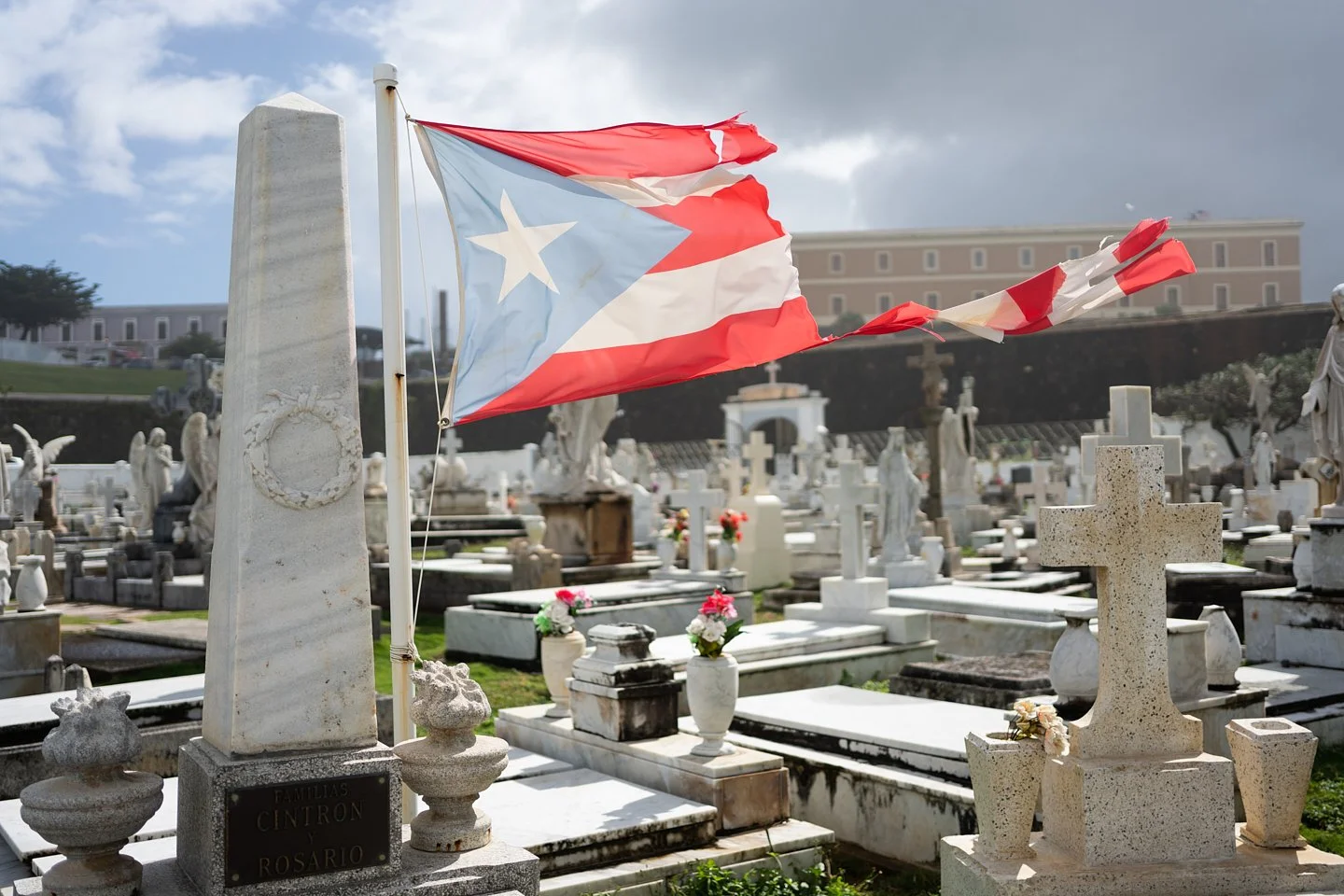  A torn Puerto Rican flag blows in the wind in Santa Maria Magdalena de Pazzis, Old San Juan, Puerto Rico, Jan. 12th, 2020. 