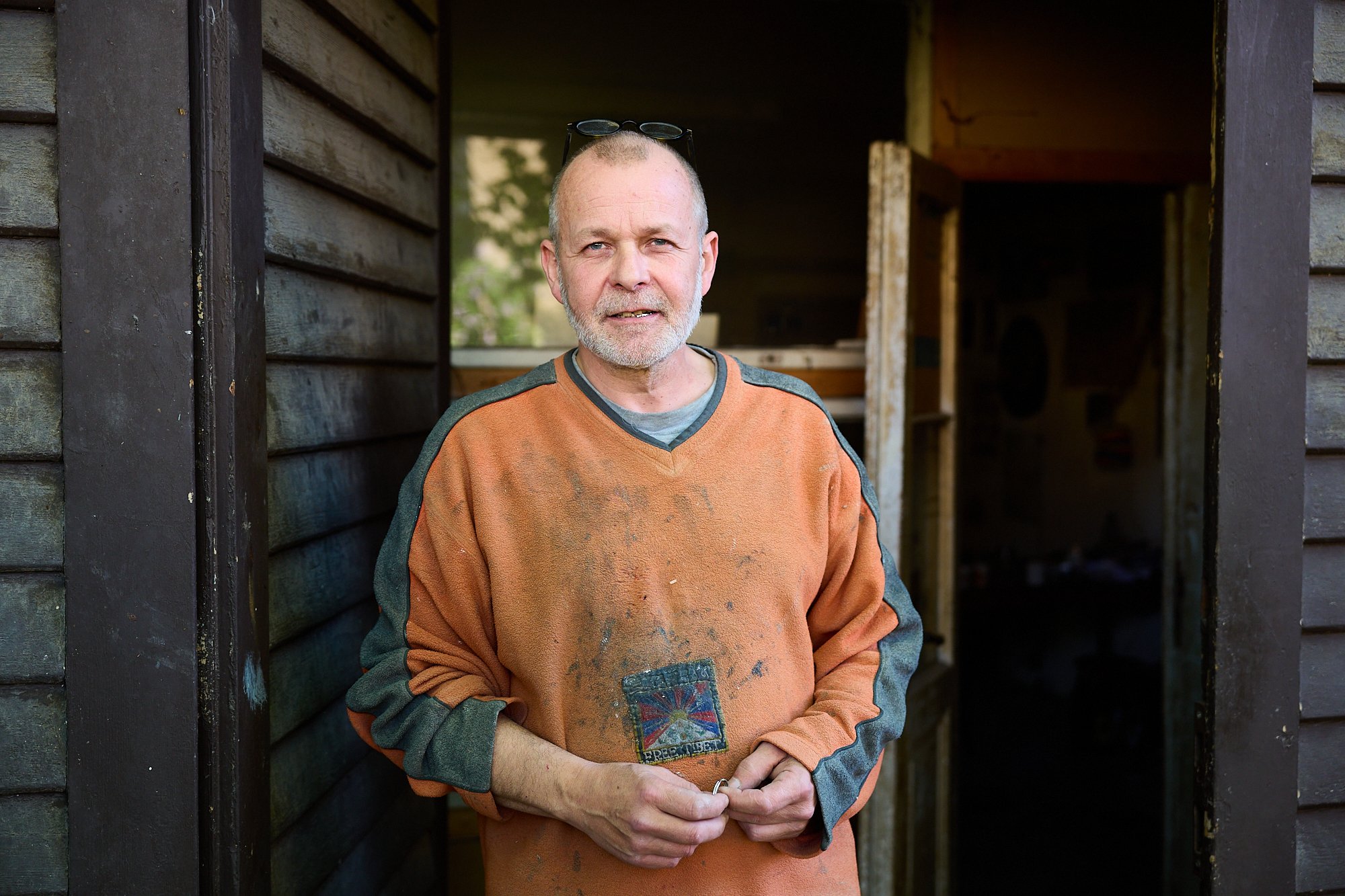  Master marionette maker Martin Růžička in front of his studio. 