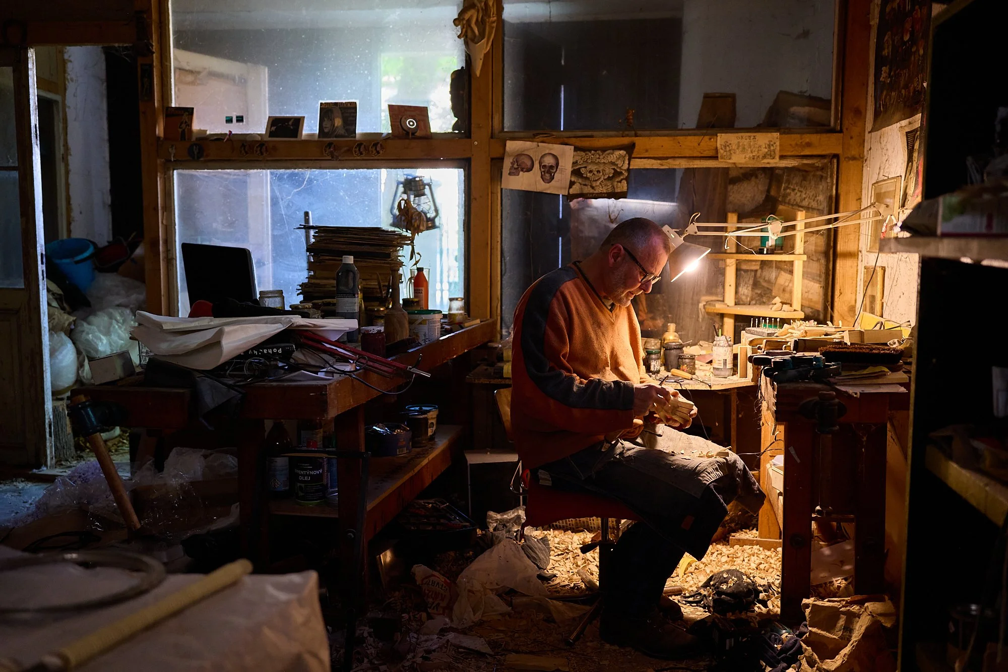  Martin Růžička still makes Czech marionettes the traditional way in his studio, by hand with wood. Some of this products are sold at the Czech Marionette store.  