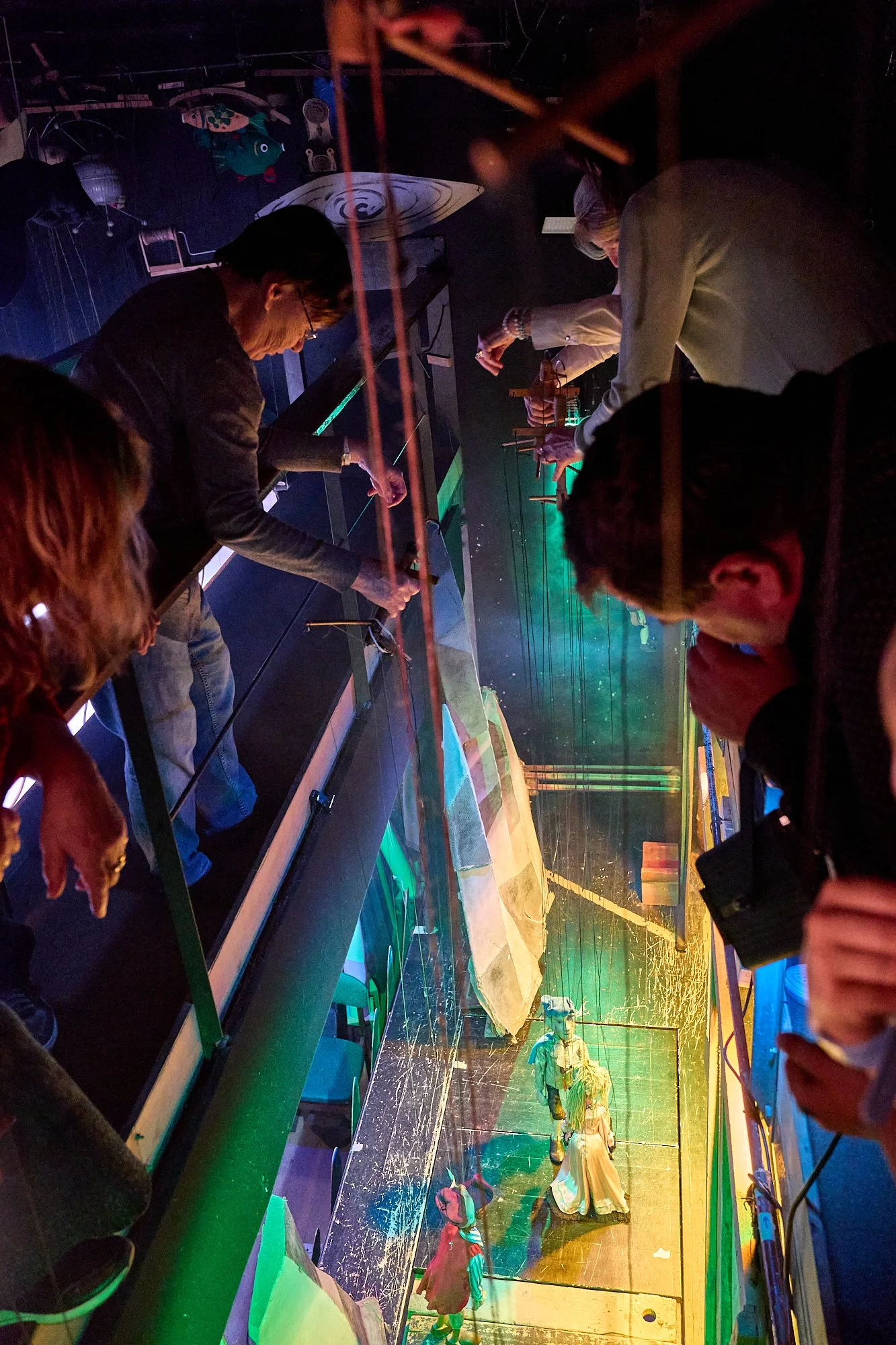  Puppeteers working with the marionettes during a Tueaday show for children.  