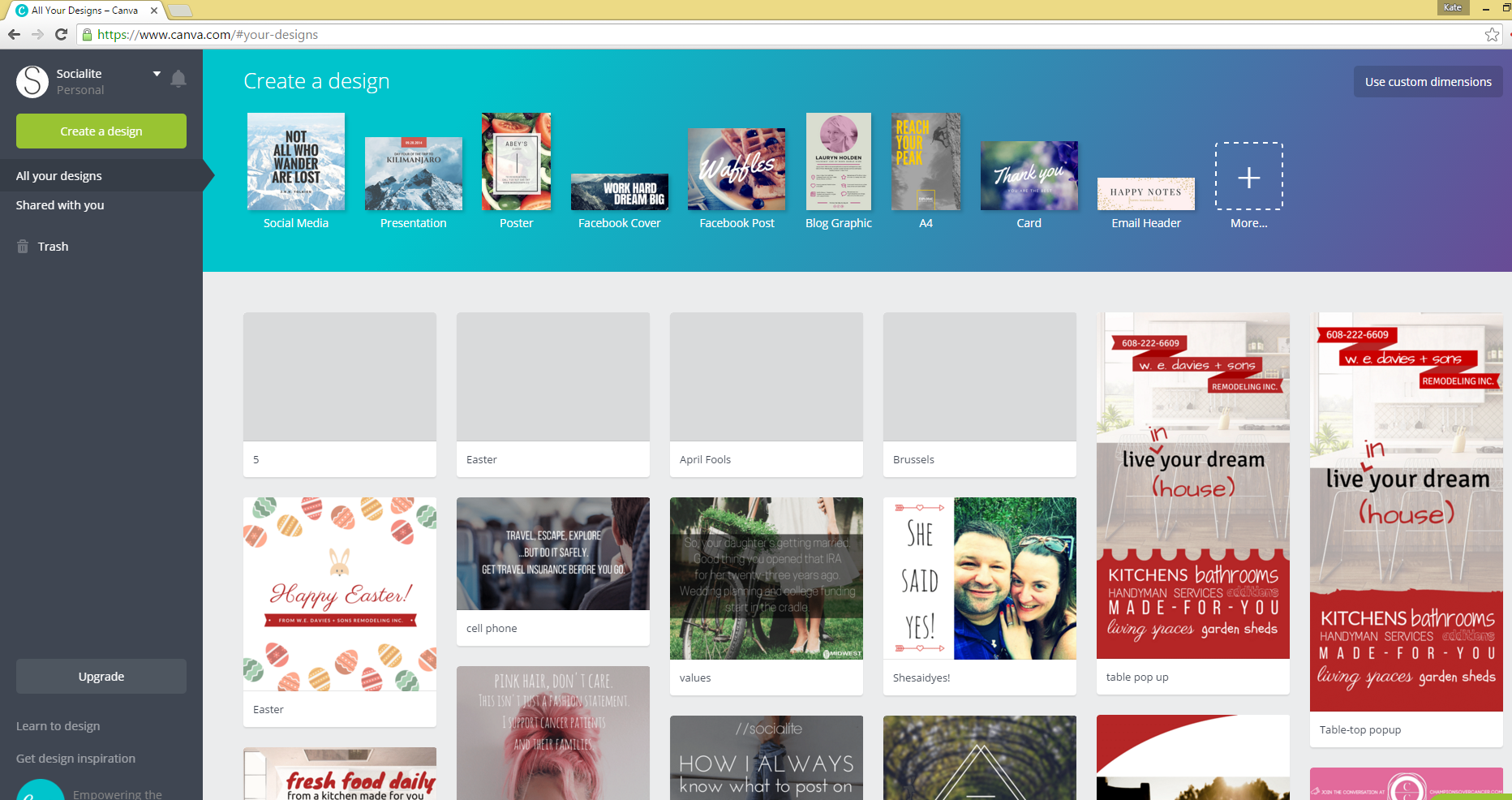 Checking out the Canva account screen.