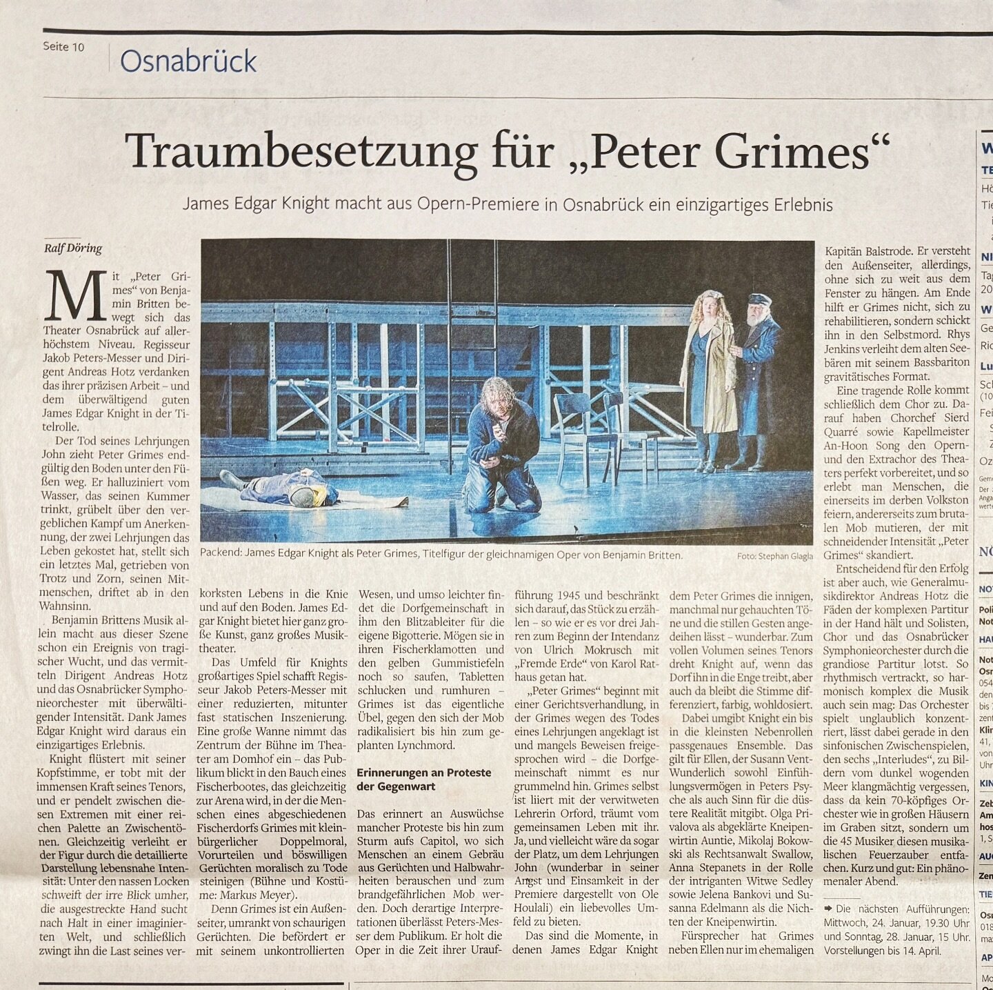 Extra! Extra! Read all about it! &bull; The first review of my debut as PETER GRIMES at Theater Osnabr&uuml;ck was published in the NOZ newspaper this morning &hellip; I&lsquo;m absolutely speechless! Thank you @noz_de for the wonderful write-up and 