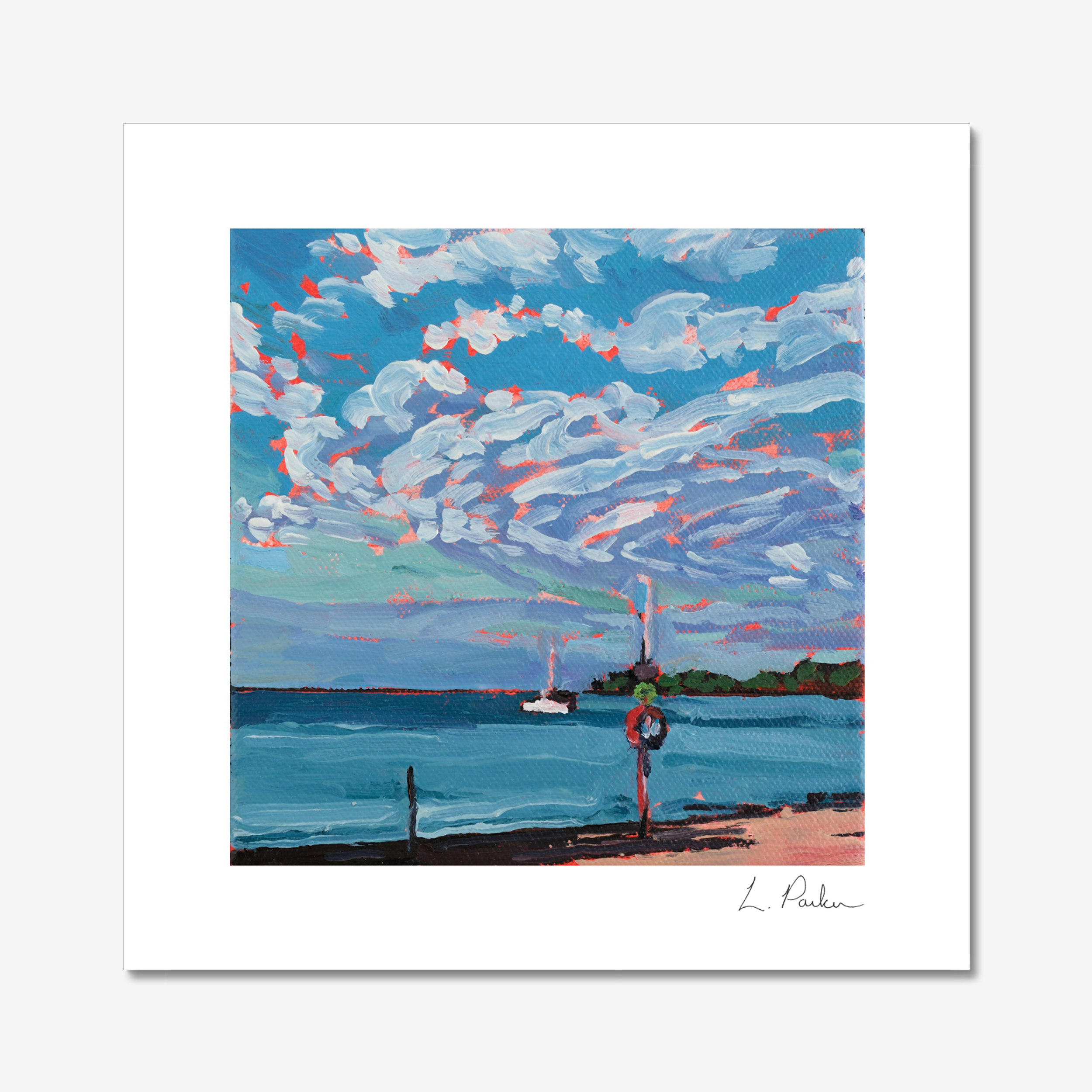 Swirly Clouds over the Water - 8"x8" Print